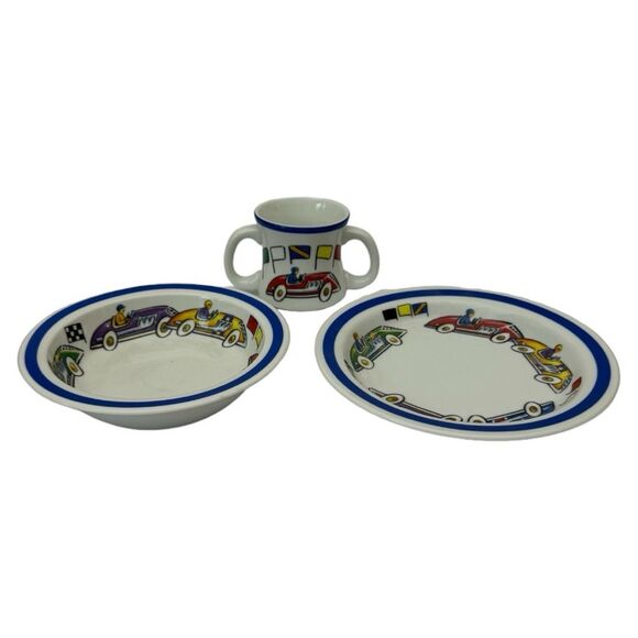 Tiffany & Co 2002 Race Cars 3-Piece Dish Set Plate Bowl Cup Made in Japan - Picture 2 of 7
